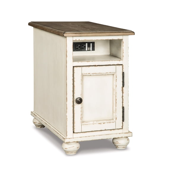 Signature Design by Ashley Realyn Chairside End Table with USB Charging - Farmhouse White/Brown