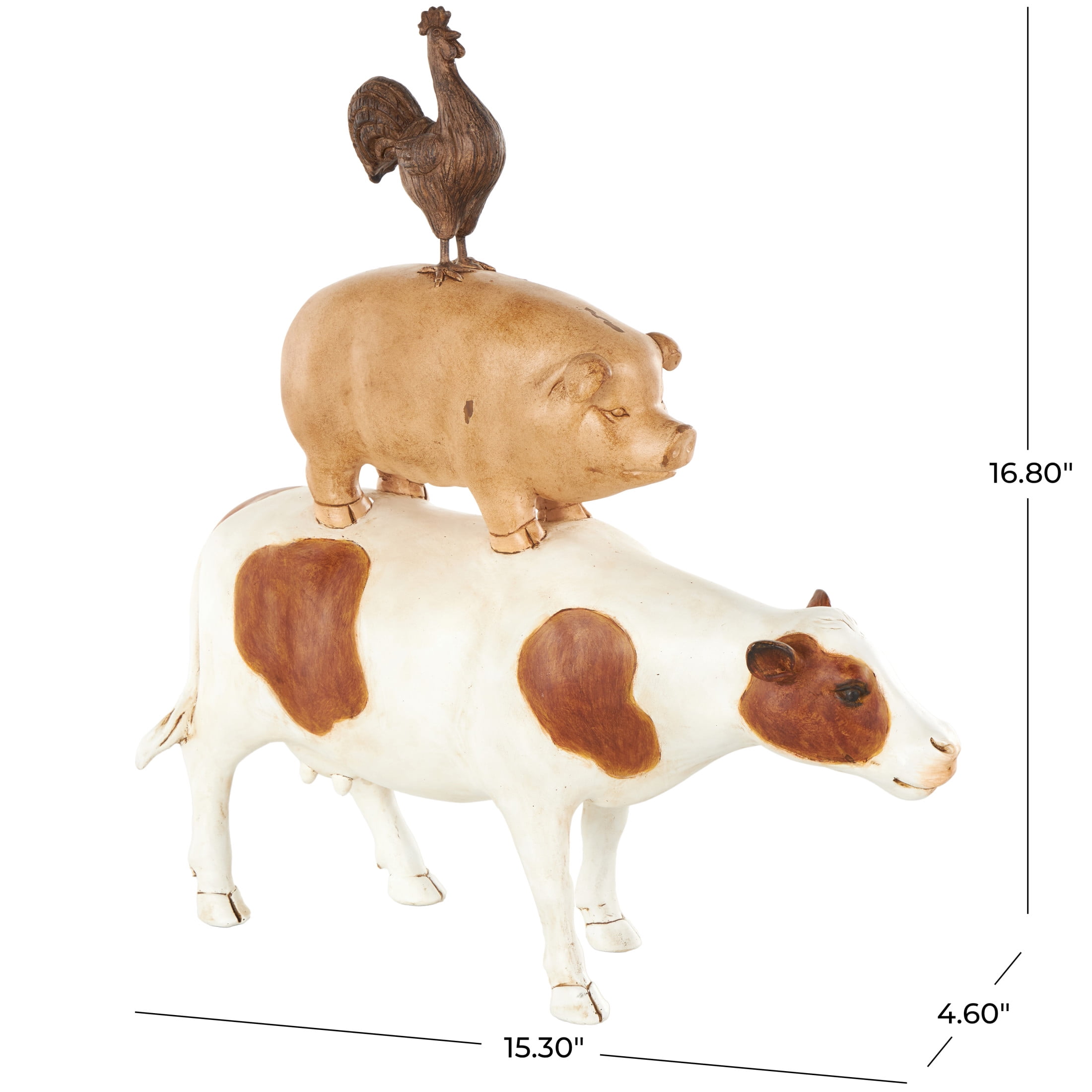 15" x 17" Multi Colored Resin Stacked Farm Animals Sculpture, by DecMode