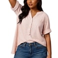 thumbnail image 6 of Endives Women's Linen T-Shirt Stand Color Striped Printed Loose Casual Short Sleeve T Shirt Women's Plus S-5XL Pink, 6 of 7