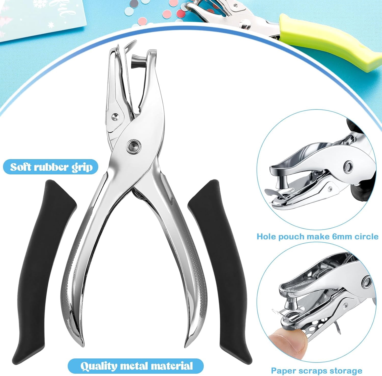 12 Pieces Single Hole Punch held 1/4 Inch Paper with Grip les Circle Shape Puncher for Craft Greeting Cards Scrapbook Notebook (Bright Color)