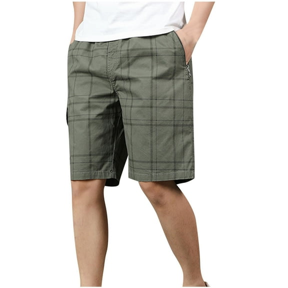 Miqool Men's and Big Men's Plaid Hiking Cargo Shorts Elastic Waist Lightweight Quick Dry Casual Work Shorts for Travel Golf Camping with Multi Pockets