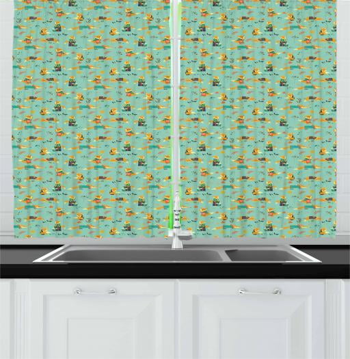 Kids Boys Curtains 2 Panels Set Autumn Season Foliage Background