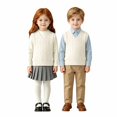 thumbnail image 2 of Toddler Kids Sweater Vest V Neck Cable Knit Sleeveless Uniform Knitwear, 2 of 6