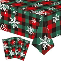 KCEHTA Christmas Snowflake Tablecloth Rectangle Red and Green Checkered Tablecloth Winter Table Cloths Snowflake Table Cover for Christmas Birthday Party Supplies, 54x108 Inch