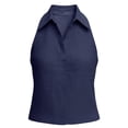 thumbnail image 6 of Round Neck Tank Tops for Women Women Business Summer Tank Tops Collared V Neck Linen Sleeveless Dressy Shirt Elegant Casual Office Daily Wear Navy M, 6 of 8
