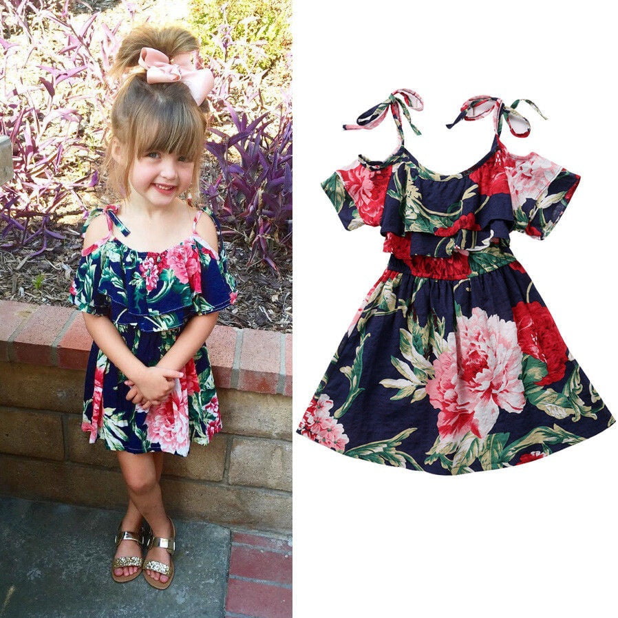 Girls Dresses New Summer Round Neck Princess Dress Casual Solid Color Floral Baby Kids Girl Clothes 3 8T Cute Dress