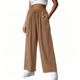 thumbnail image 2 of Pounoo Women's Wide Leg Pants Elastic Waist Drawstring Textured Pants Casual Errands Lightweight Soft Fabric Loose Straight Leg Pants Gift, 2 of 6
