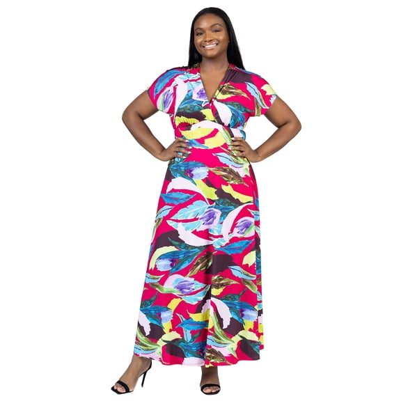 Plus Size Floral Empire Waist V Neck Maxi Dress