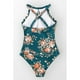 thumbnail image 5 of Traje de baño de una pieza para mujer Traje de baño festoneado con cuello alto y estampado floral, 5 of 5