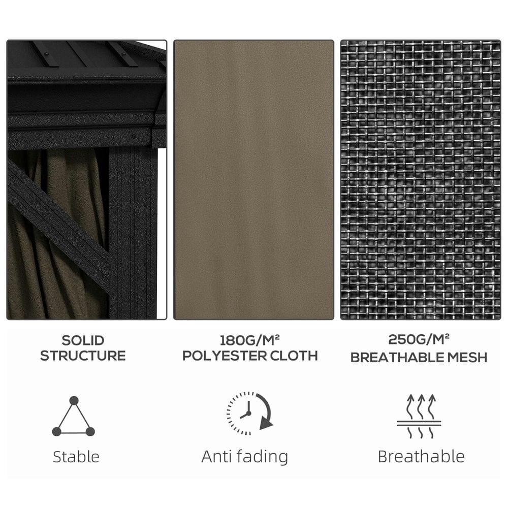 GVN Patio Garden Pergola, Pergola Canopy,10' x 10' Hardtop Gazebo, Pavilion Gazebo with Curtains, Nettings, Hooks, Dark Brown