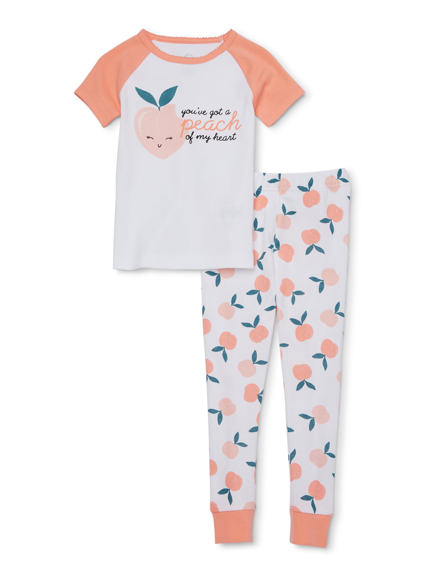 Wonder Nation Toddler Girls' Peach 2 Piece Sleeper - Walmart.com