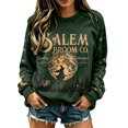 thumbnail image 6 of Women's Crew Neck Sweatshirt Long Sleeve Witch Broom Moon Graphic Pullover Relaxed Fit Casual Fall Halloween Festival Tops Green XXXL, 6 of 6