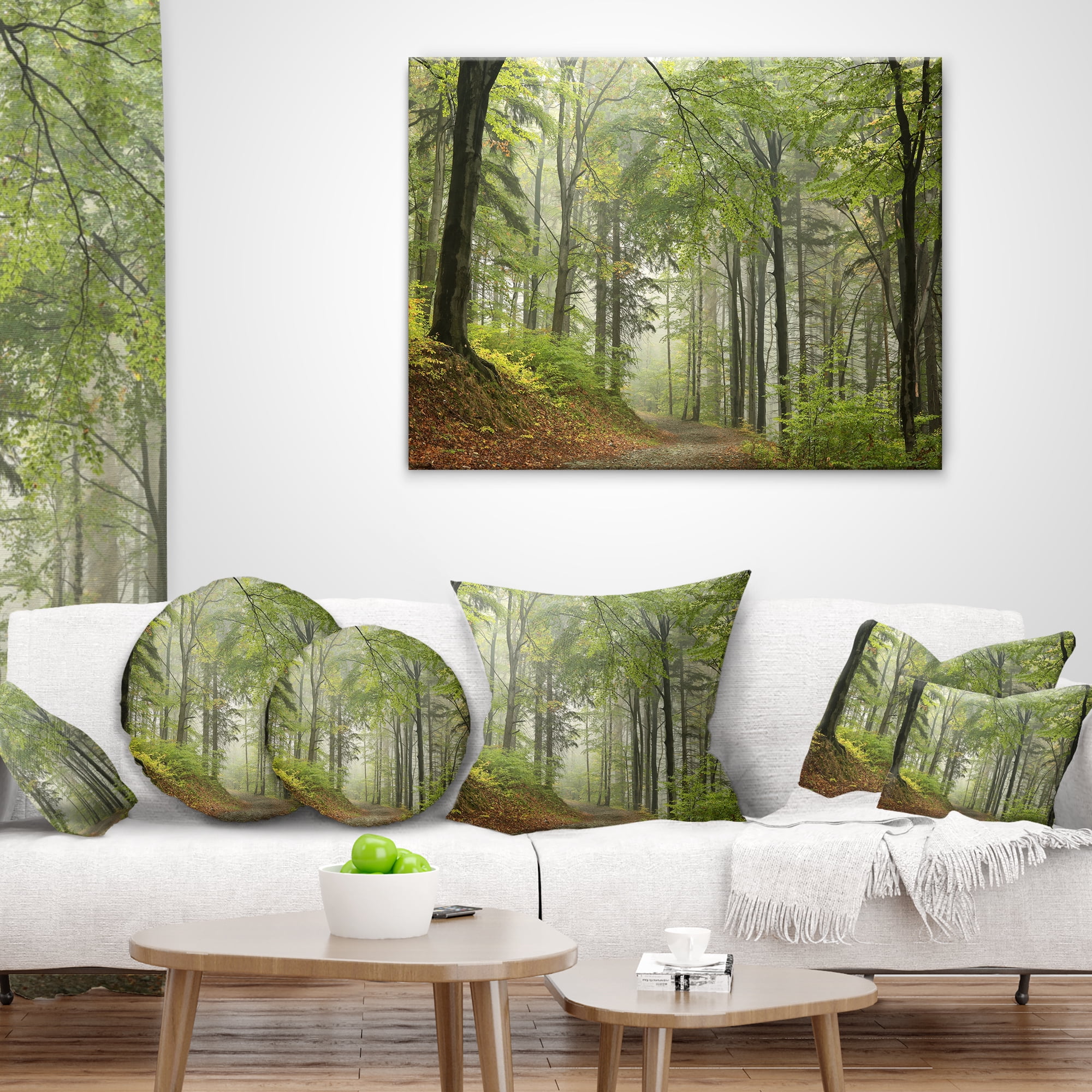 Designart Green Beach Forest Pathway - Landscape Photo Throw Pillow - 16x16