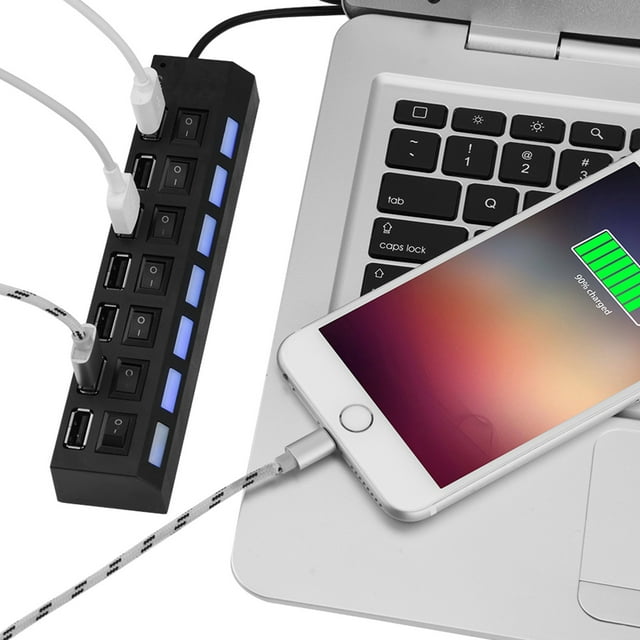 Hub USB 2.0 De 7 Puertos A 480 Mbps Sin Conflictos Plug & Play Para