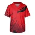 thumbnail image 4 of Domuza Scrub Shirts for Men Oversized V-Neck Short Sleeve Spooky Funny Print Nursing Top Comfort Soft Stretch Working Uniform with Pockets Red M, 4 of 4