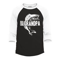 Shop4Ever Men's Reel Cool Grandpa Fishing Bass Raglan Baseball Shirt X-Large Black/White