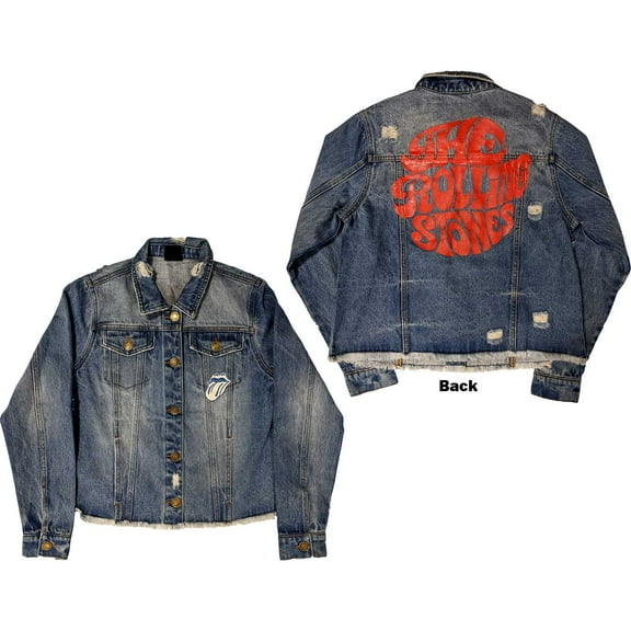 The Rolling Stones Ladies Denim Jacket: Script (Back Print) (Large)