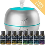 Ultrasonic Silver Oil Diffuser + 8 Pure Essential Oils (10mL) Aromatherapy
