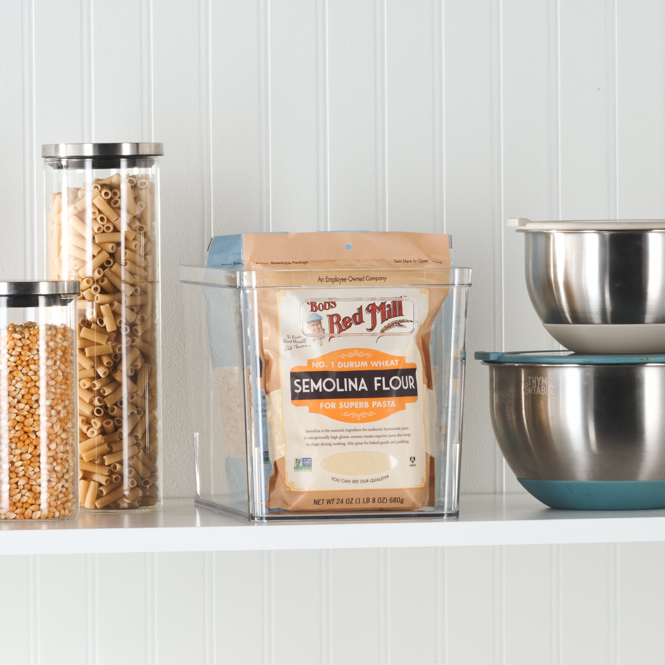 Mainstays Large Deep Clear Plastic Pantry Storage Bin Organizer, Kitchen Cabinet, Fridge, Shelf and Countertop Storage Container for Pantry Organization, 12" x 7.5" x 8"