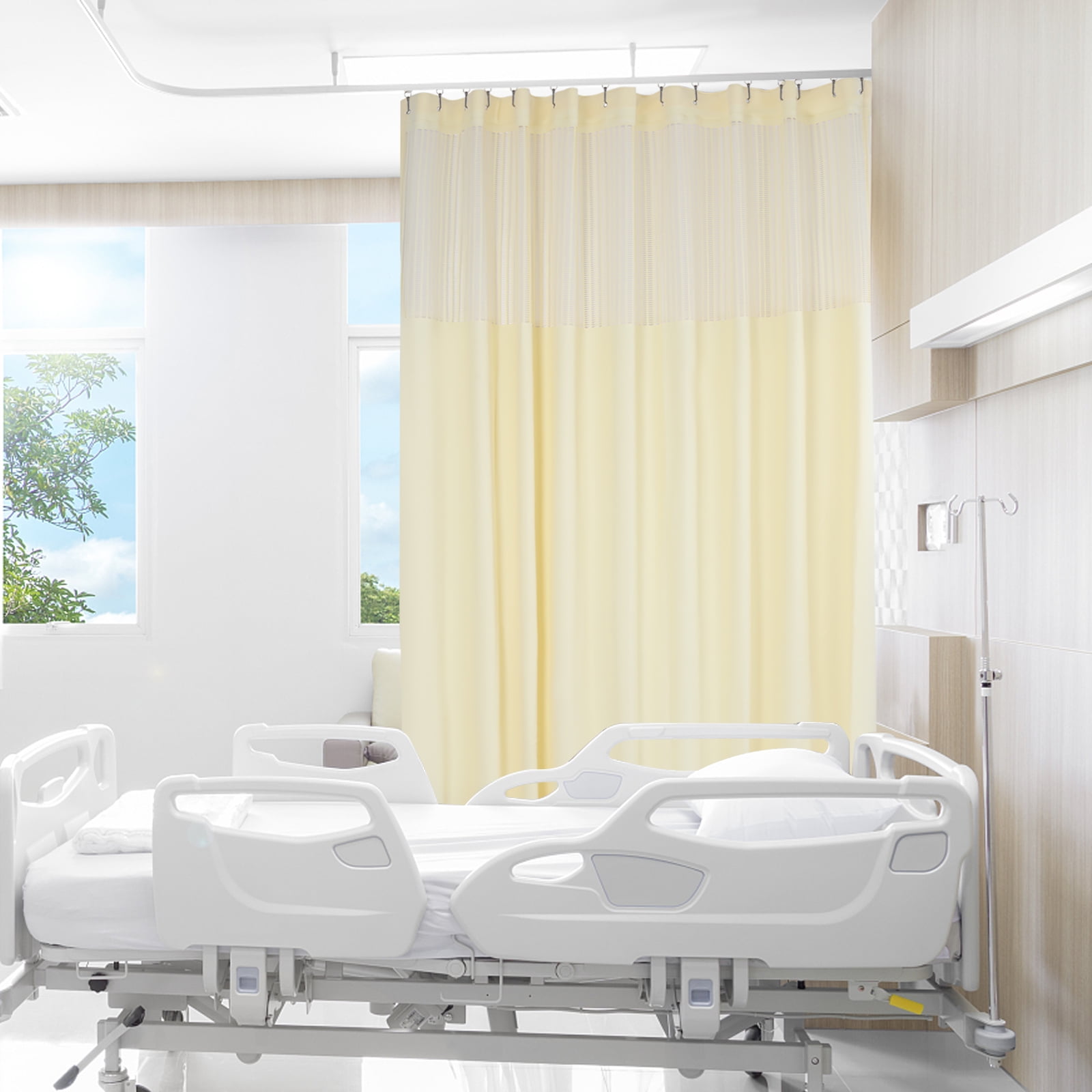 Beige Mesh Top Room Divider Curtain 9x8 ft Privacy Screen for Hospitals, Clinics, Salons & Dorms