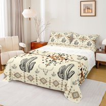 Homewish Cactus Bull Skull 3pcs Twin Sheet Sets for Children Teens,Tribal Aztec Twin Fitted Sheet,Western Theme Breathable Flat Sheet,Super Cozy Room Decor