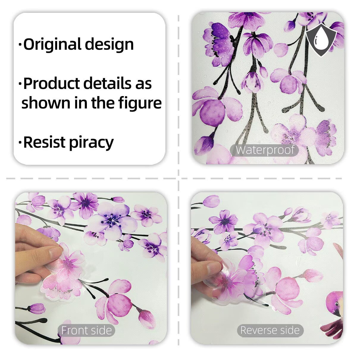Large Tree Sticker purple Hanging Plants Wall Sticker Birds Flower Branches Wall Art Decals Transparent Wall Murals Peel and Stick Nature for Living Room Bedroom TV Wall glass dec