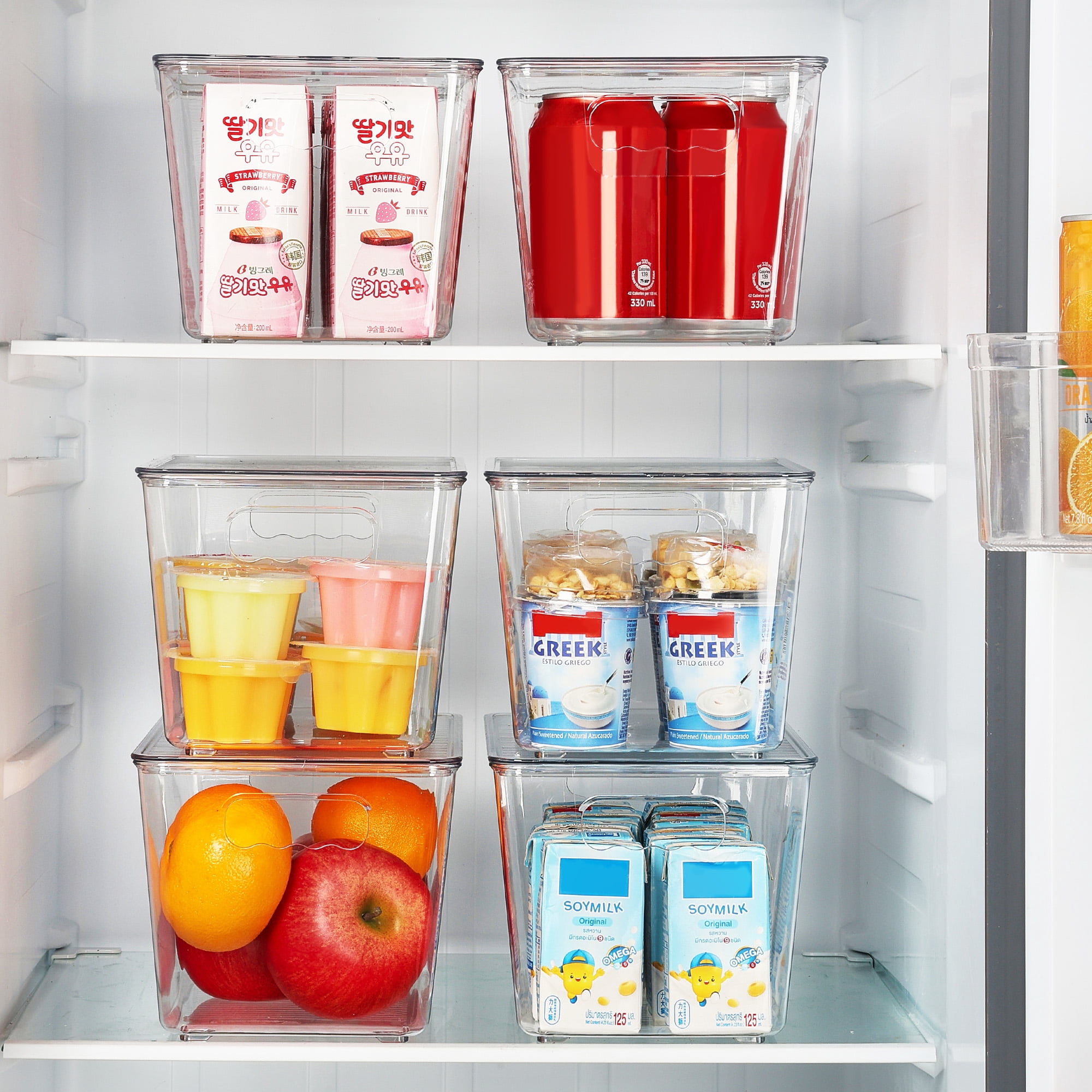 Sindcom 6 Pack Clear Plastic Storage Bins with Lids, Pantry Organizer, for Cabinet, Kitchen, Medium
