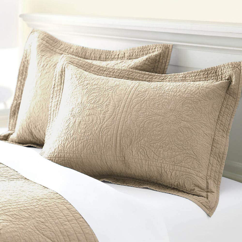 Soft Khaki Quilted Coverlet Set AND Decorative Pillow Shams ALL SIZES 