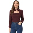 thumbnail image 1 of Blusa informal elegante de manga larga con cuello de gargantilla y estampado de pata de gallo para mujer Rojo Oscuro XS, 1 of 6