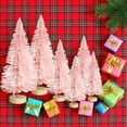 thumbnail image 4 of ValHome 8PCS Mini Pink Christmas Trees Bottle Brush Tabletop Decoration Set - Frosted Sisal Trees with Wooden Bases - Artificial Small Xmas Trees for Holiday, Village & Home Décor(2.4/3.5/4/5 inch), 4 of 9