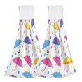 thumbnail image 2 of Summer Umbrella Pattern Hand Towels 2 Pack Quick Dry Velvet Soft with Velcro Kitchen Bath 14x18in, 2 of 7