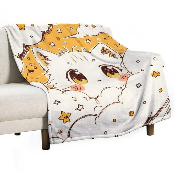 Cat Print Flannel Blanket Novelty Pattern Nap Blanket Sofa Room Office Soft Throw Blanket Outdoor Camping Warm Blanket