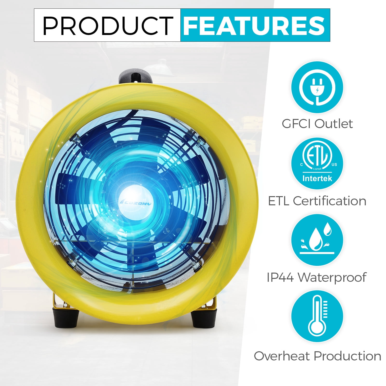 QinaQin Explosion Proof Fan–High CFM Industrial Air Mover with Duct Hose, Portable Heavy Duty Ventilation for Construction, Warehouse, Garage, Crawlspace, Attic, Basement, Paint Booth, Shop