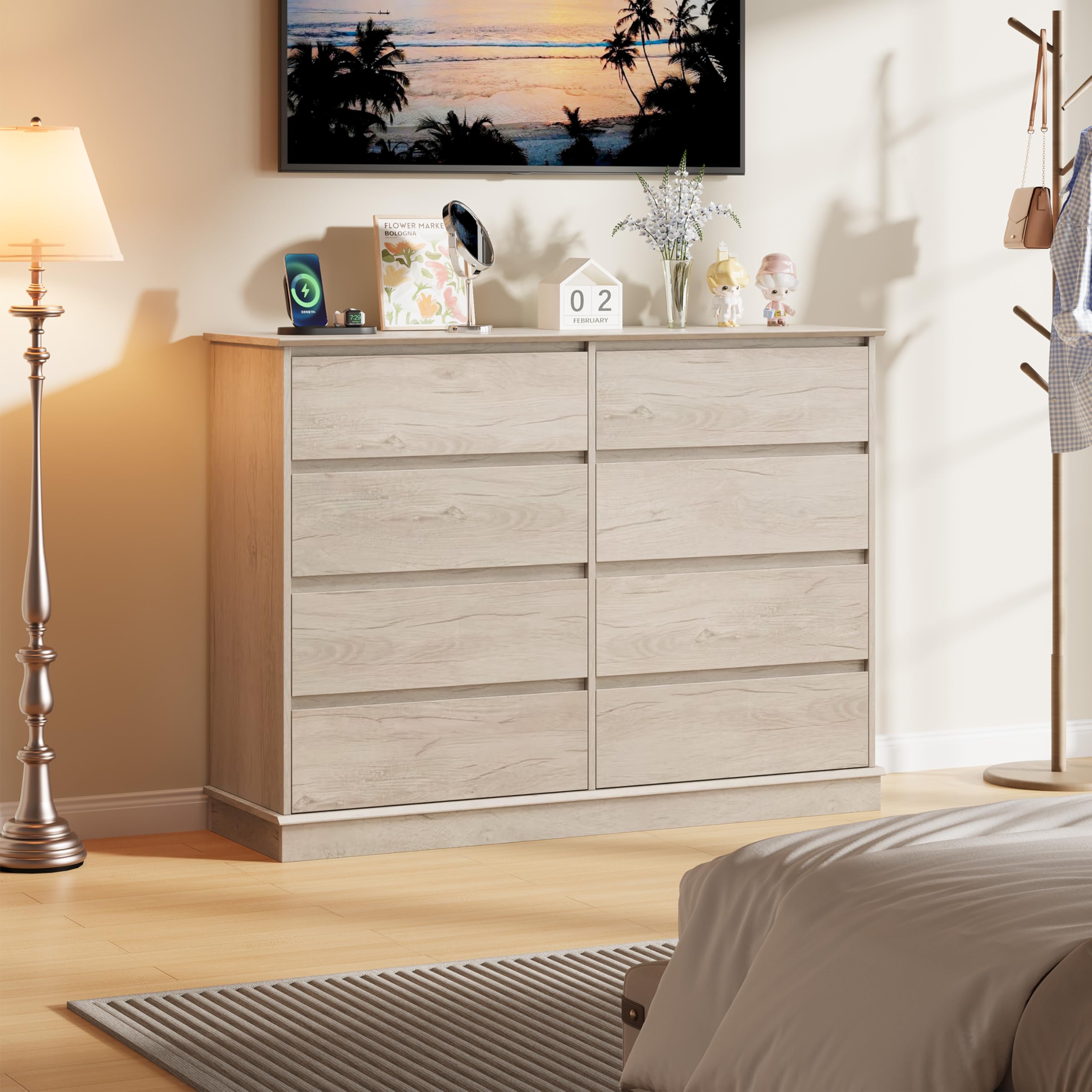 8-Drawer Dresser for Bedroom, Modern Wooden Chest of Drawers, Wide Wooden Chest of Drawers with Wide Top for Closet, for Living Room, Entryway, Home Office