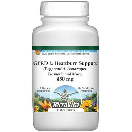 GERD and Heartburn Support - Peppermint, Asparagus, Turmeric and More - 450 mg (100 capsules, ZIN: (Best Remedy For Gerd)