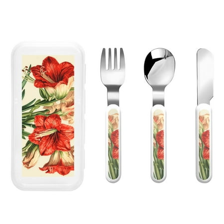 

Balery Vibrant Amaryllis Flowers for Stainless Steel Kids Silverware Set - Child and Toddler Safe Flatware - Children s Knife Fork And Spoon Set - Metal Kids Cutlery Set