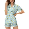thumbnail image 2 of SKQIT Ensembles de Pyjama à Manches Courtes pour Femmes, 2 Pcs en Satin Doux Imprimé Mignon Chemise Boutonnée et Shorts, 2 of 8
