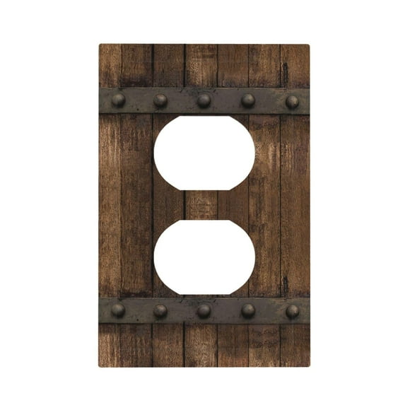 Rustic Farmhouse Brown Wood Barn Door Duplex Outlet Cover Country Single Wall Plate Decorative Electrical Receptacle Covers Faceplate for Kitchen Bedroom Bathroom Accessories 5"" x 3""