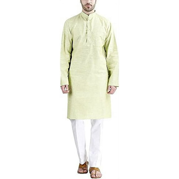 Royal Men's Light Green Super Luxury Linen Cotton Kurta Pyjama Set For Comfort Wear