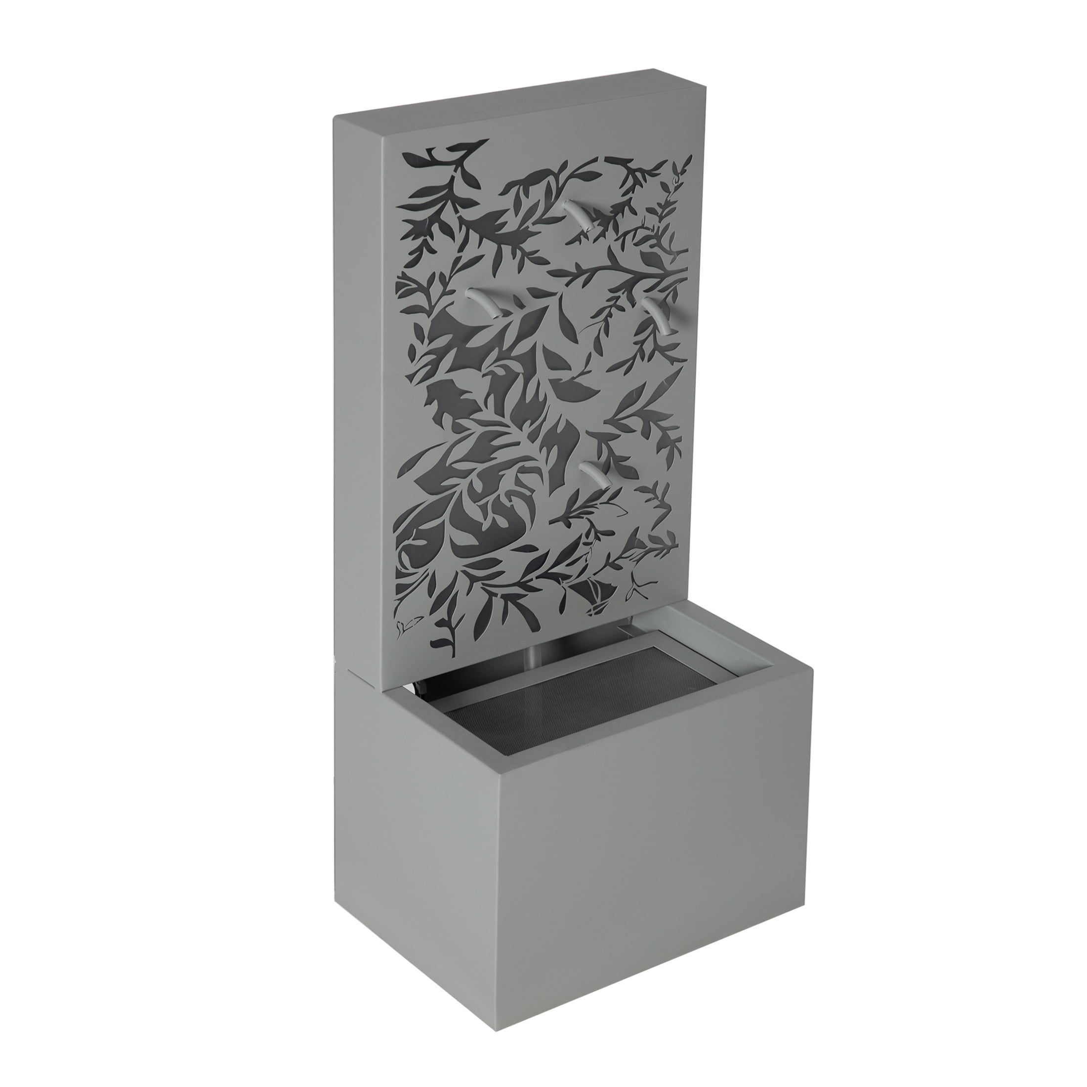 Christopher Knight Home 30.71" Outdoor Fountain with LED Lights, Leaf Cutout Water Wall Feature, Light Gray