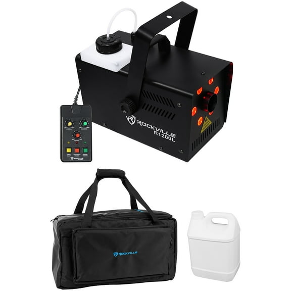 Rockville R1200L Fog/Smoke Machine w LED Lights/Strobe 2 Remotes Waterproof Bag