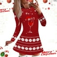 thumbnail image 2 of Womens Dresses Summer, Women Dresses,Women's Fashion Casual Long Sleeve Christmas Party Dress with Snowflake Print Round Neck Elegant Holiday Attire, 2 of 6