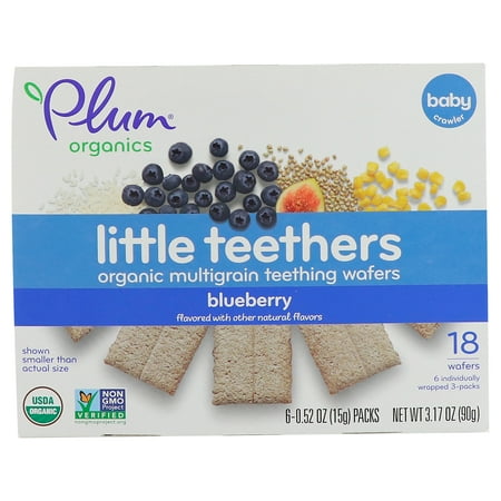 Miyim Organic Teether - Plum Organics, Little Teethers, Organic Multigrain Teething Wafers, Blueberry, 6 Packs, 0.52 oz (15 g) Each(pack of 1)