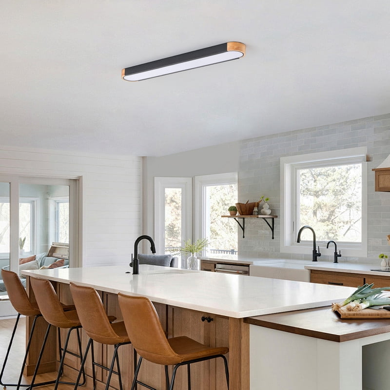 Aiwen 37.4" LED Linear Flush Mount Ceiling Light, Modern Matte Black Ceiling Fixture with PS Lampshade -- Perfect for Living Room, Entryway & Restaurant