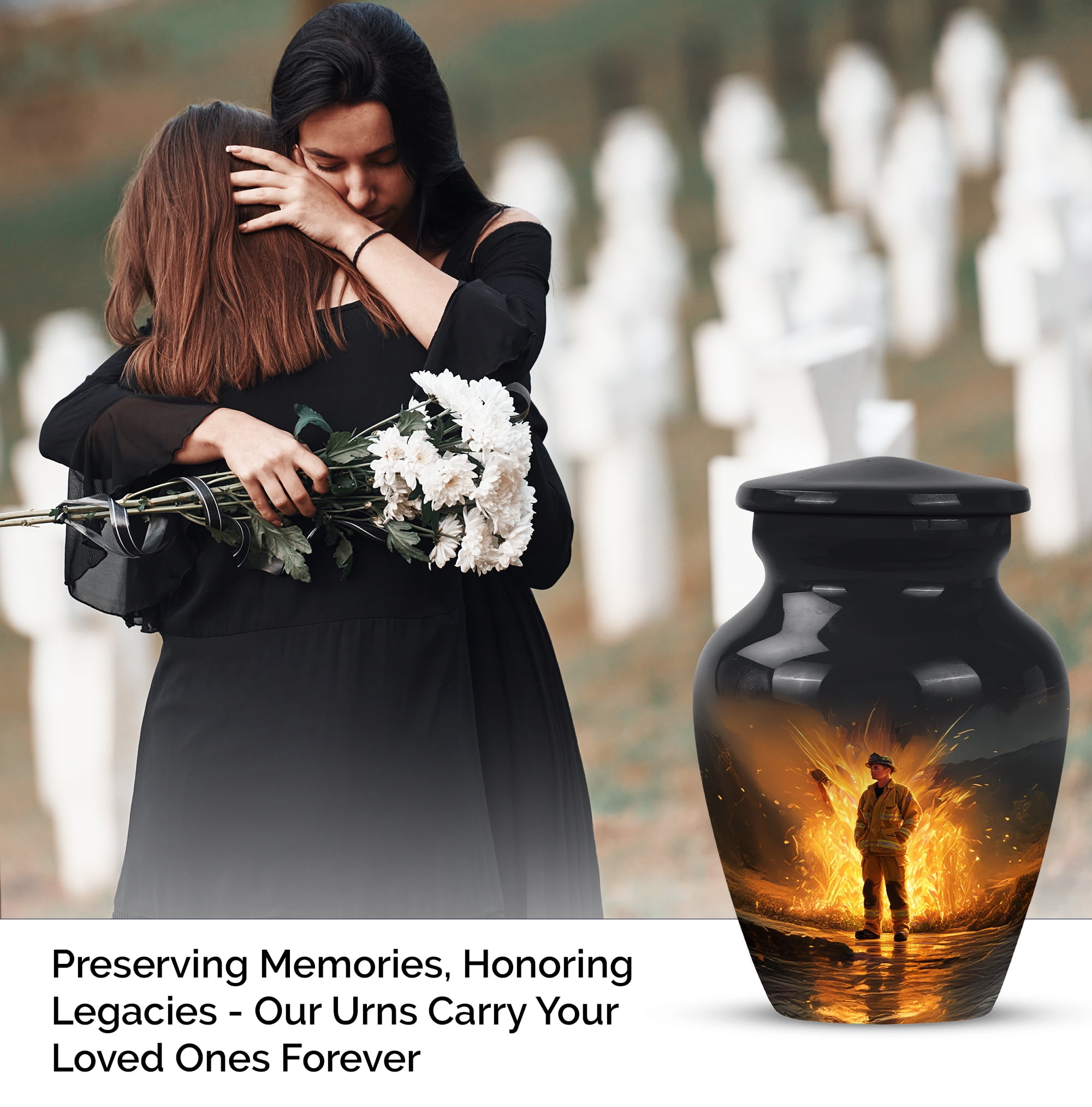 Fire Fighter Cremation Urn For Ashes Women And Man, 1 Large & Small Keepsake Urns For Human Ashes For Mom Set 4, Crematory Urns For Adults Humans, Funeral Urn For Male And Female