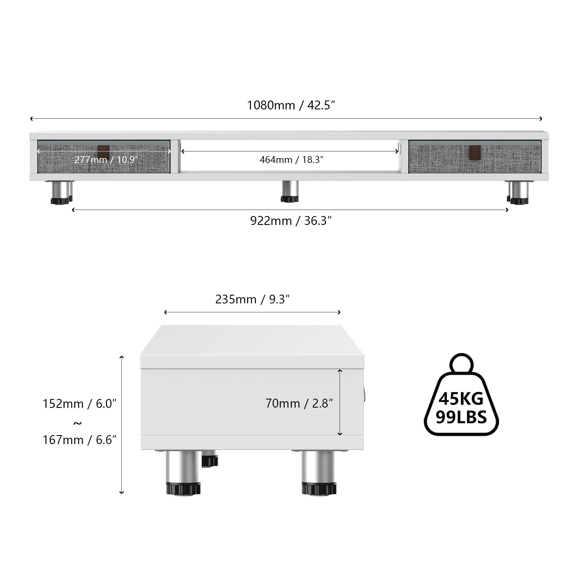 Fenge Monitor Stand, Dual Monitor Stand with 2 Drawers