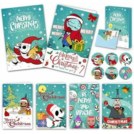 Christmas Cards - Set of 24 Christmas Cards Boxed with Envelopes and Stickers, 6 Assorted Designs Jack Sally Holiday Letter, 6 x 4 Inch Cute Xmas Nightmare Greeting Gift Letter Bulk Before$$Office