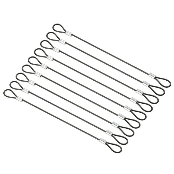 0.6Ft(8 Inch) Safety Cable Lock, 9Pcs Stainless Steel 0.08 Inch Dia Security Wire Rope with Double Loop Double Loop for Stage Lighting Luggage Lock, Black