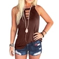thumbnail image 1 of Guardurnaity Mujer Cuello Halter Recorte Hueco Sin Mangas Color Sólido Camisa Prendas para la parte del cuerpo Café SG, 1 of 6