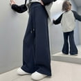 thumbnail image 5 of FYDUU Girls Casual Pants Autumn Fashion Trousers Elastic High Waisted Sweatpants School Uniform Slacks Loose Fit Comfortable Kids Bell Bottoms, Navy, 5-6 Years, 5 of 8
